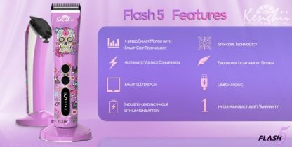 Rasoir sans-fil de toilettage Kenchii Flash5, tondeuse 5 vitesses, clipper toilettage Kenchii